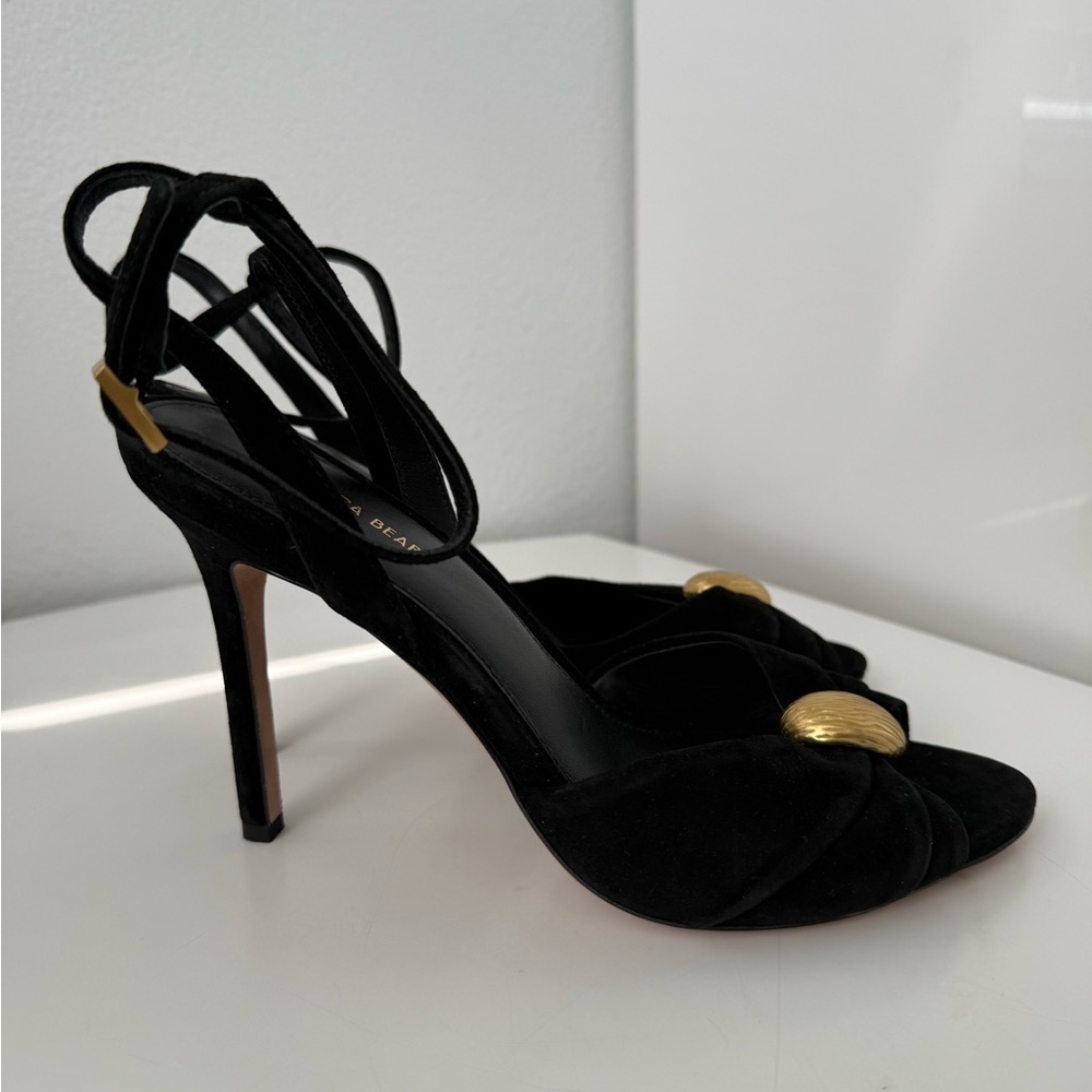 NWOT Veronica Beard Black Heels with Gold Detail size 7.5 - Picture 7 of 11